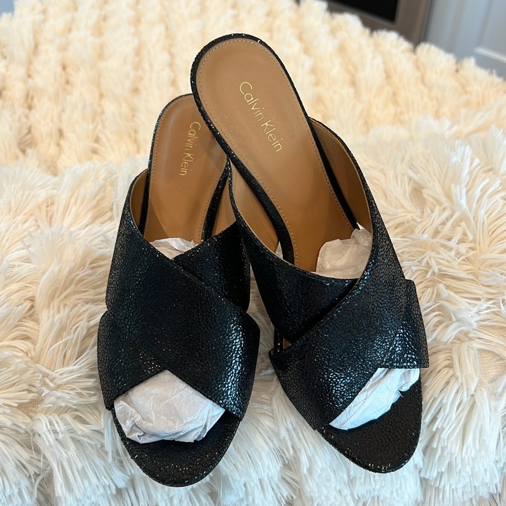 🎉Host Pick🎉Calvin Klein Womens Black High Heel Open Toe Slide Sandal - Size 9 - Picture 8 of 13